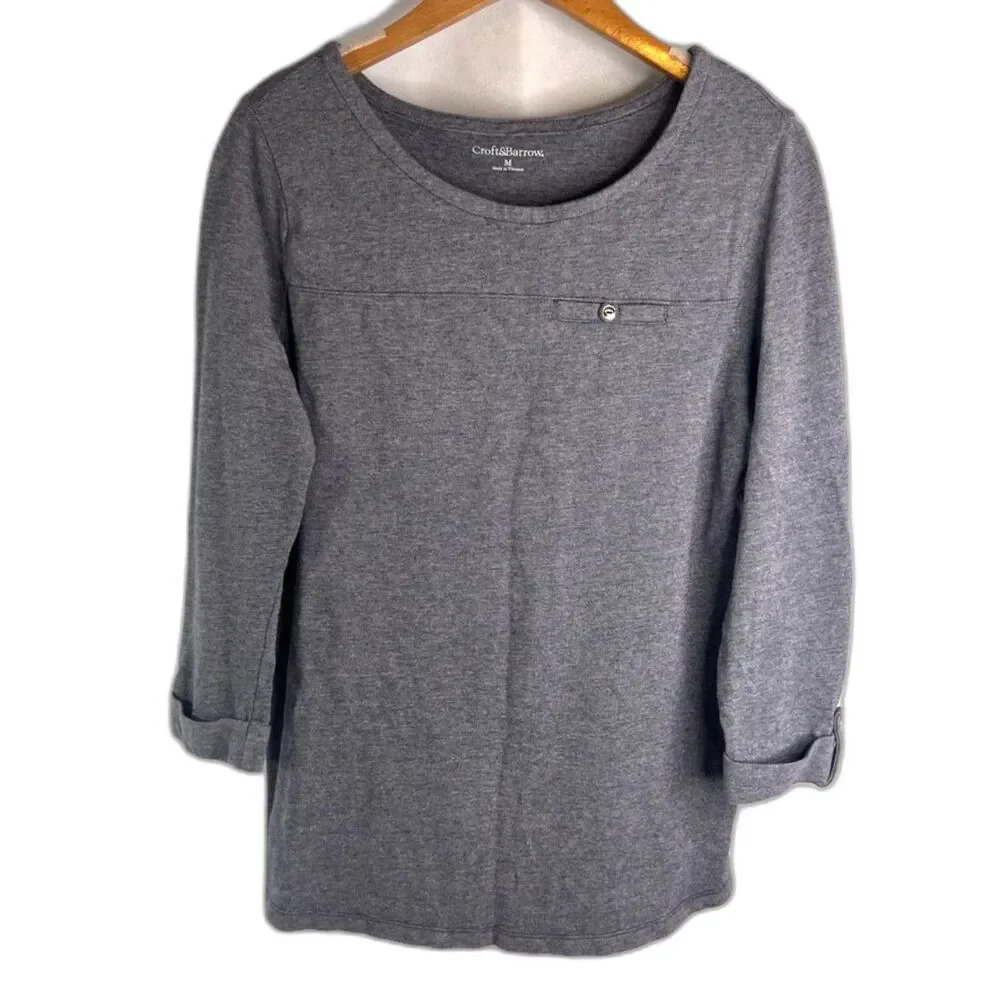 Croft & Barrow Navy Scoop Neck 3/4 Sleeve Classic Chic Pullover Top Sz MD